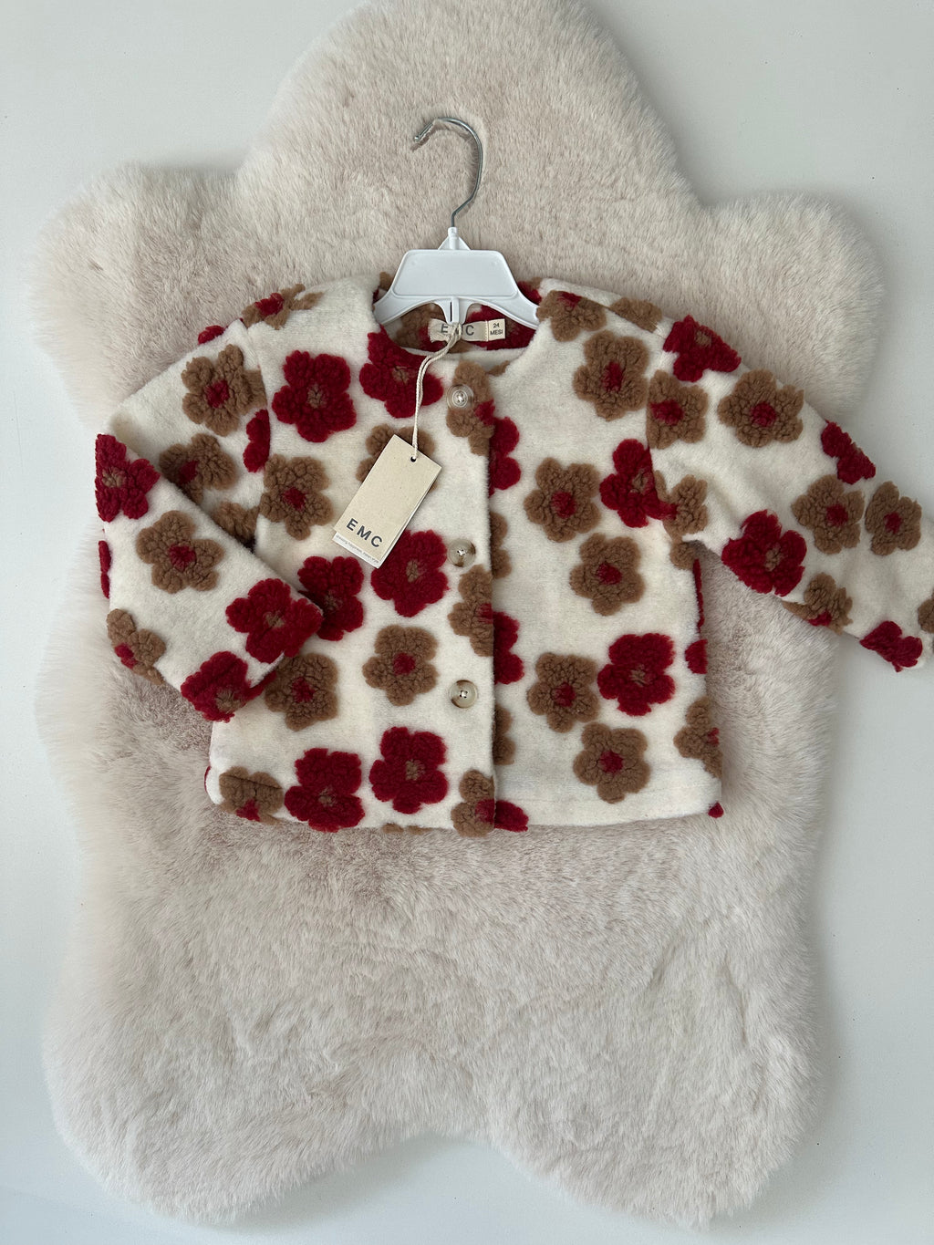 EMC – Pluche Teddy Jasje met Bloemenprint (Ecru/Bordeaux/Camel)