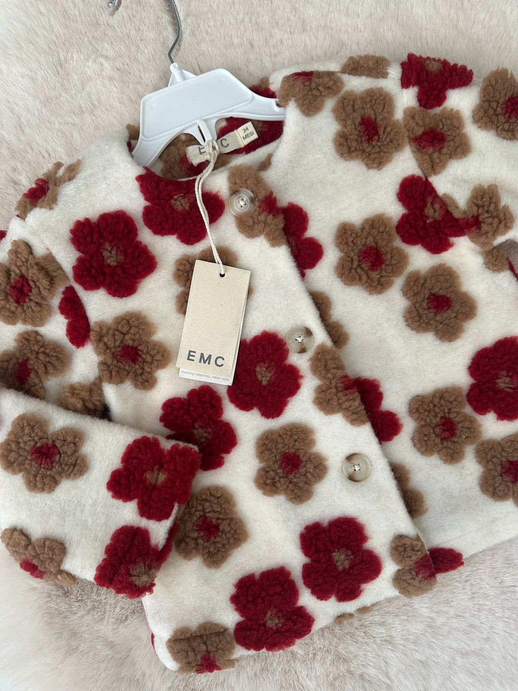 EMC – Pluche Teddy Jasje met Bloemenprint (Ecru/Bordeaux/Camel)