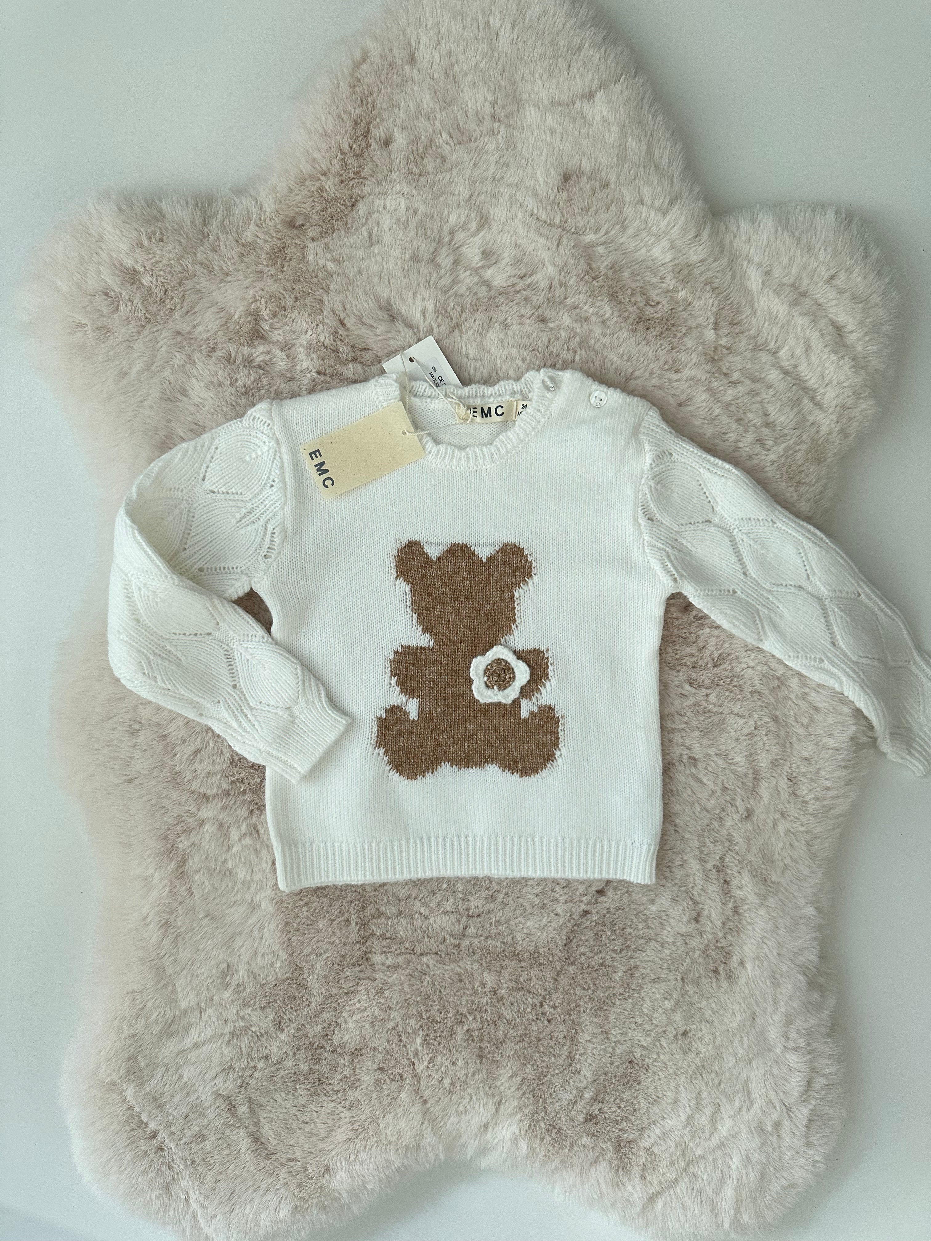 EMC – Gebreide Ecru Trui met Teddy Bear & Kabelpatroon