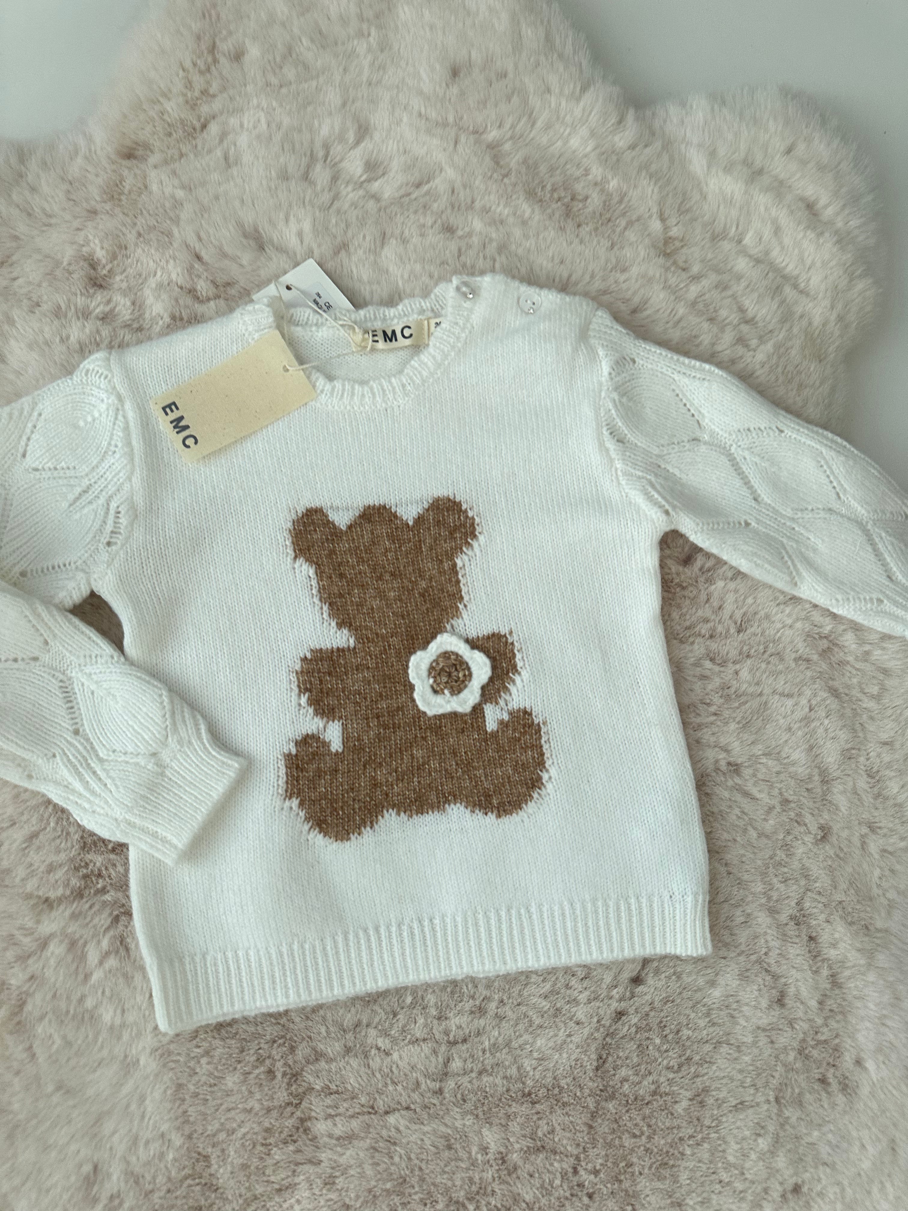 EMC – Gebreide Ecru Trui met Teddy Bear & Kabelpatroon
